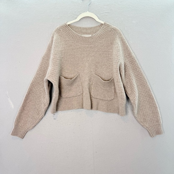 Everlane women’s Belgian Waffle 100% Cashmere sweater cropped sand crewneck topM - Picture 5 of 8